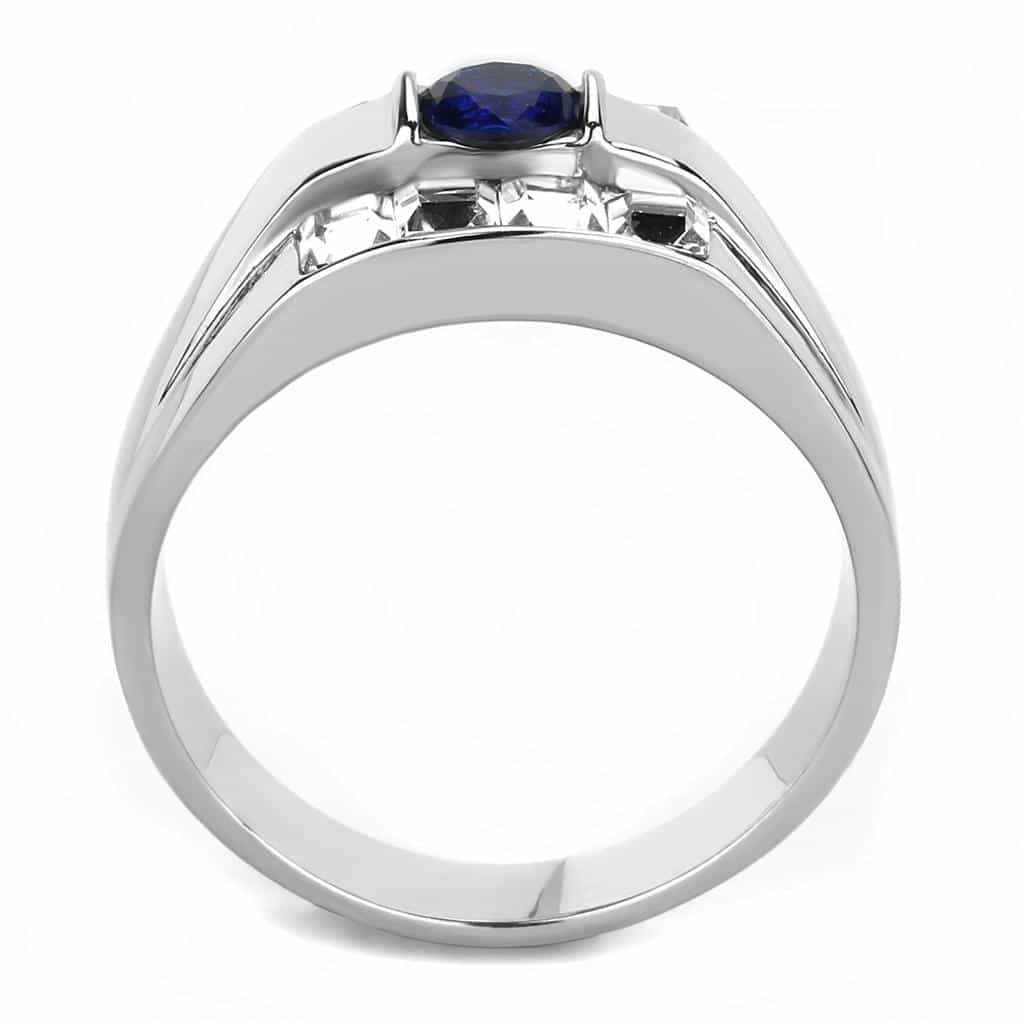 Stainless Steel Silver Blue Sapphire Round CZ Princess Ring view 5