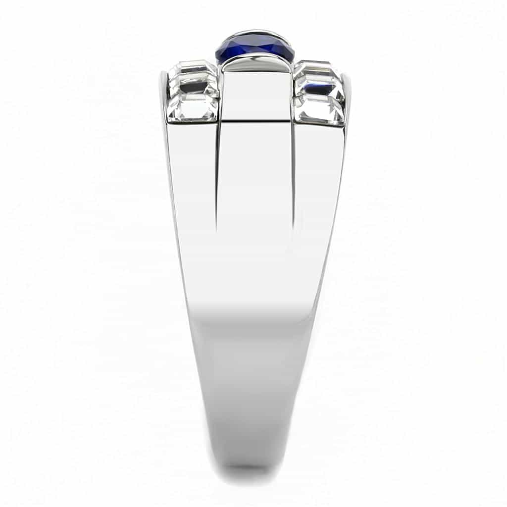 Stainless Steel Silver Blue Sapphire Round CZ Princess Ring view 7
