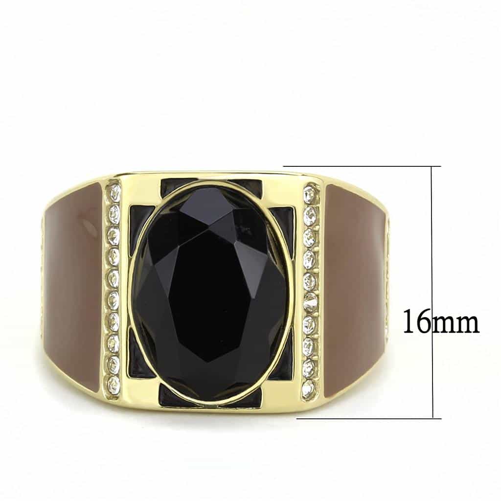 Stainless Steel Gold IP Black Onyx Oval Faceted CZ Channel Ring view 3