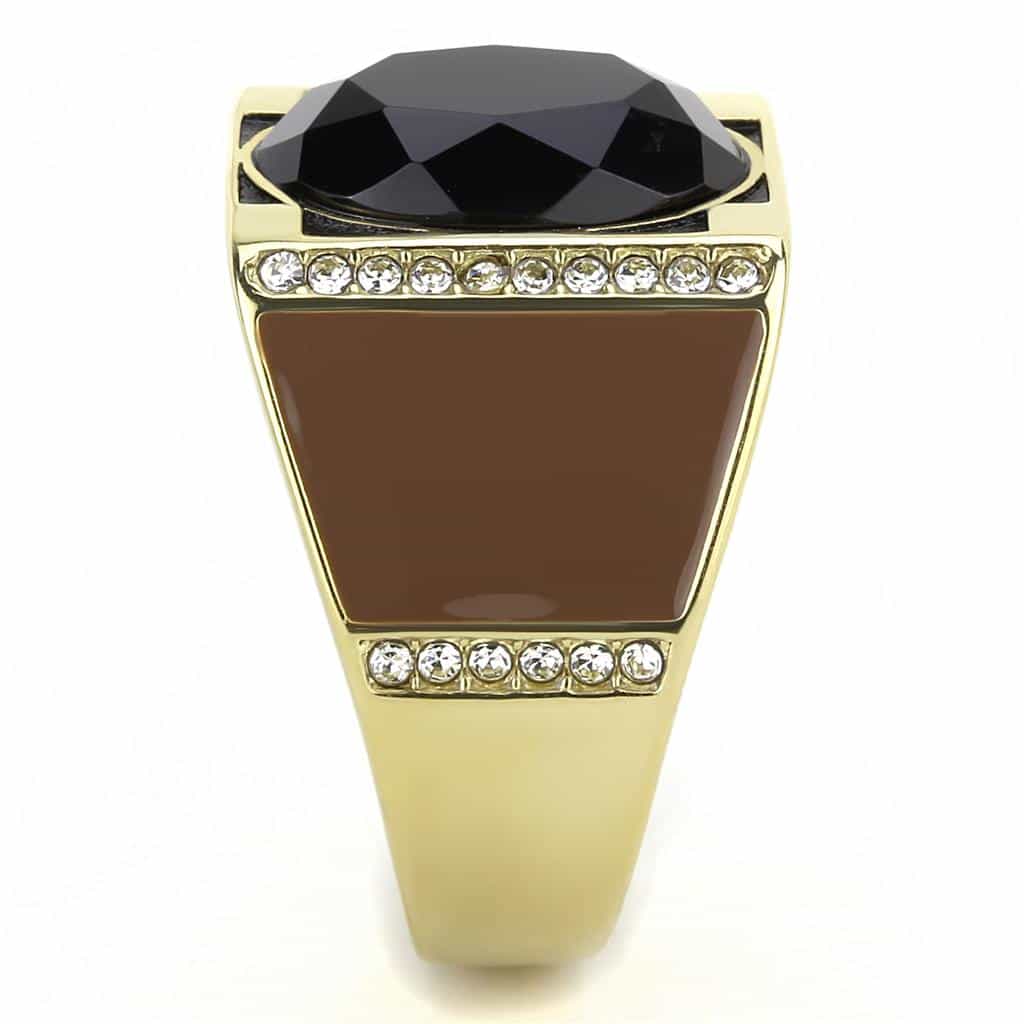 Stainless Steel Gold IP Black Onyx Oval Faceted CZ Channel Ring view 7