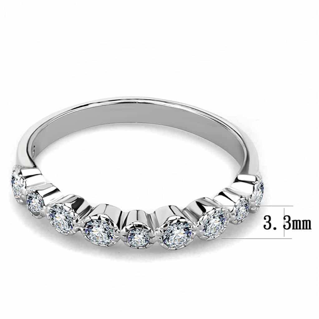Stainless Steel CZ Round Shared Prong Half Eternity Band Ring view 3