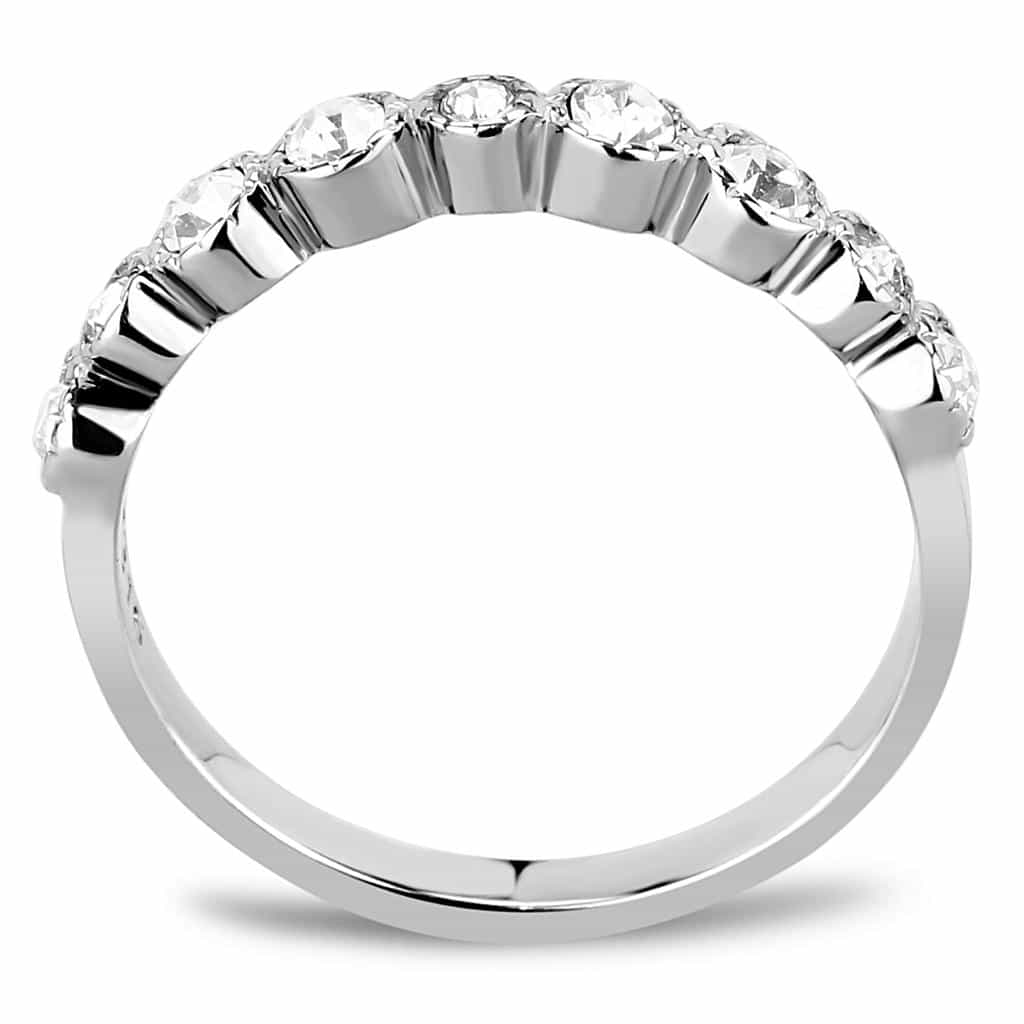 Stainless Steel CZ Round Shared Prong Half Eternity Band Ring view 5