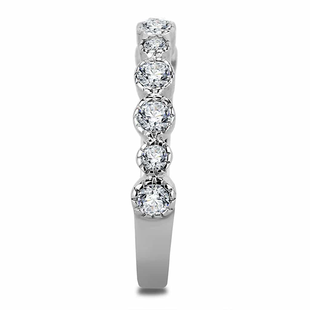 Stainless Steel CZ Round Shared Prong Half Eternity Band Ring view 7