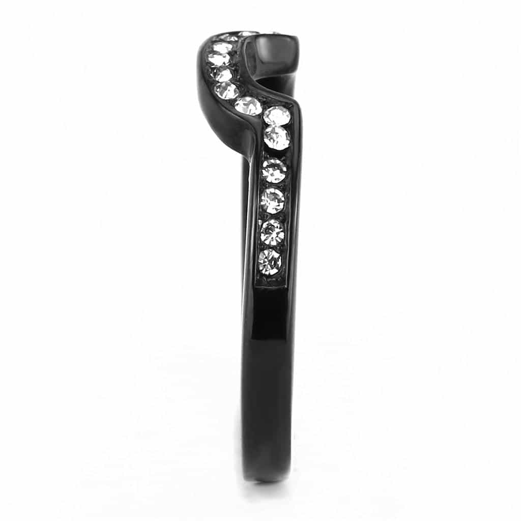 Stainless Steel Black IP CZ Channel Wave Curved Band Necklace view 7