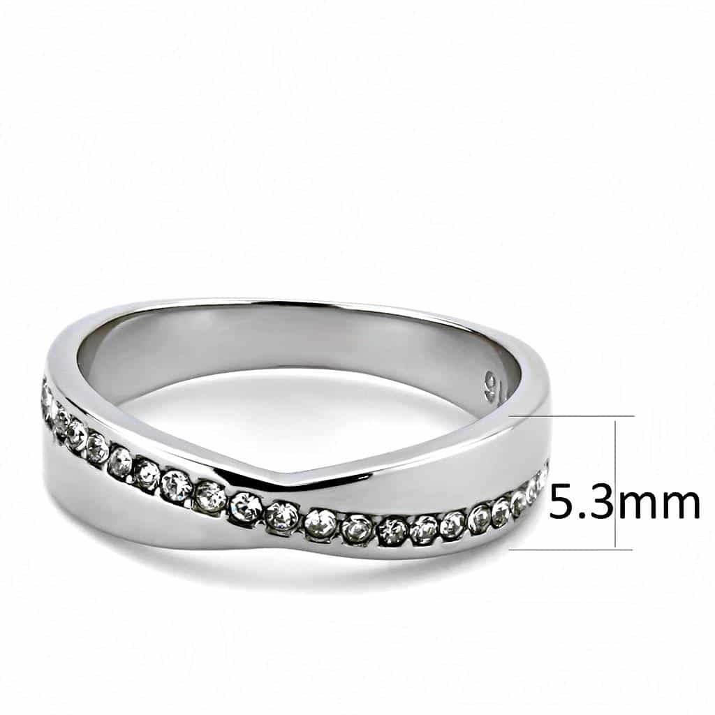 Stainless Steel Silver CZ Channel Thin Half Eternity Band Ring view 3