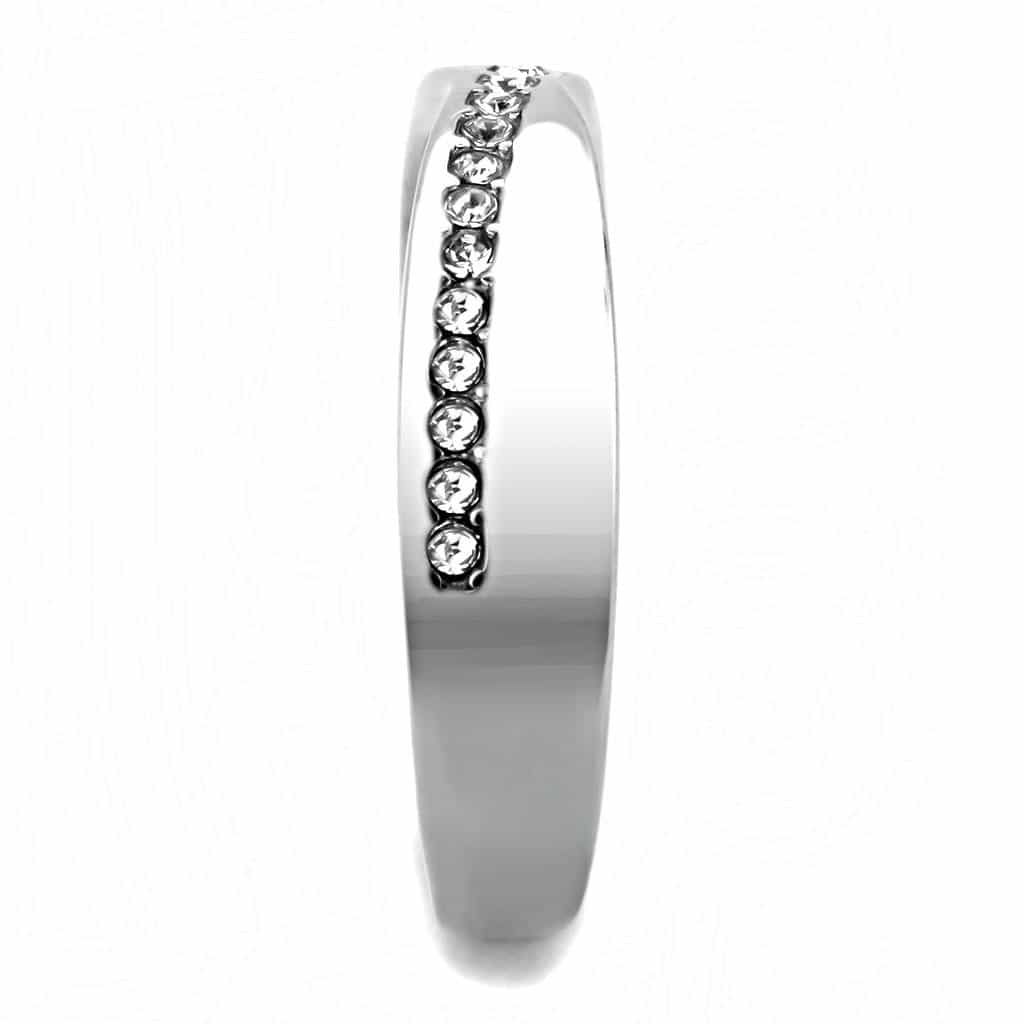 Stainless Steel Silver CZ Channel Thin Half Eternity Band Ring view 7