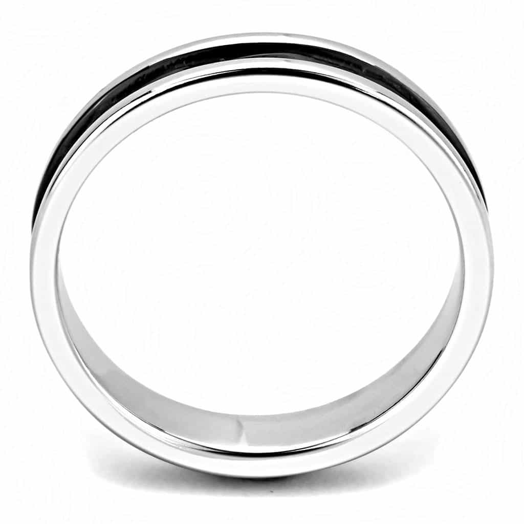 Stainless Steel Silver Black Carbon Fiber Inlay Polished Ring view 5