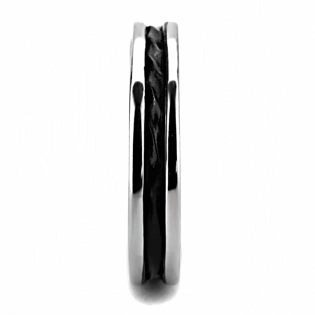 Stainless Steel Silver Black Carbon Fiber Inlay Polished Ring view 7