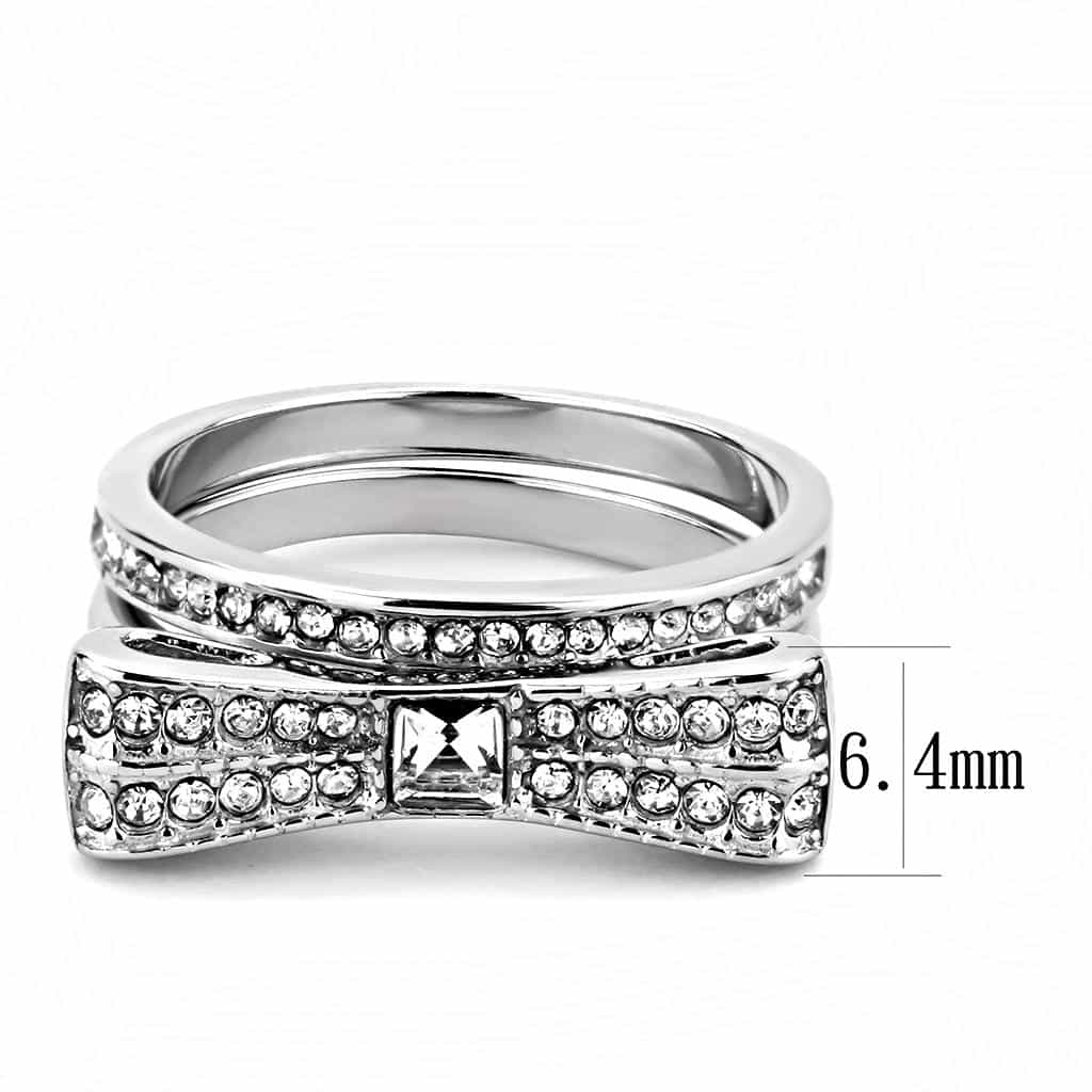 Stainless Steel CZ Baguette Princess Pave Bow Ribbon Ring view 3