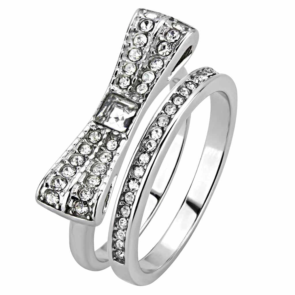 Stainless Steel CZ Baguette Princess Pave Bow Ribbon Ring view 7