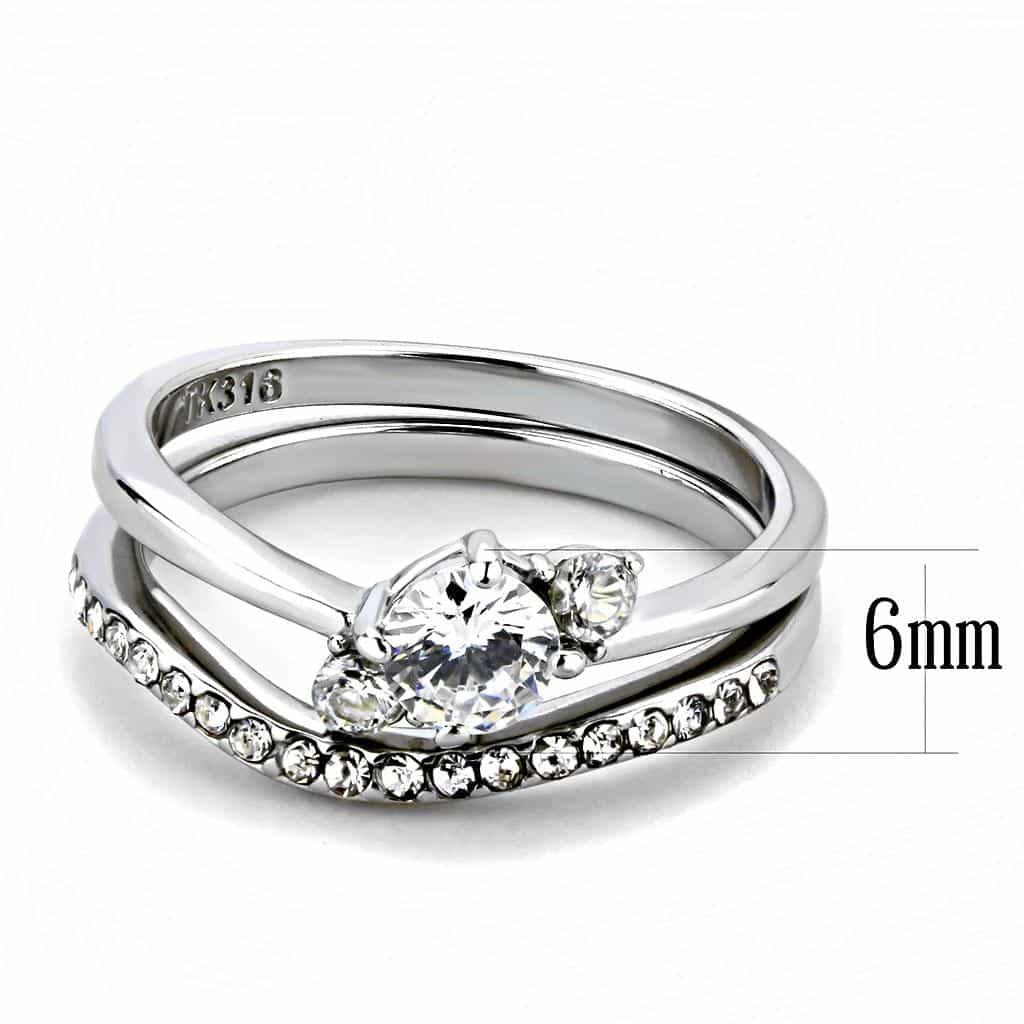 Stainless Steel CZ Round Pave Solitaire Stack Ring view 3