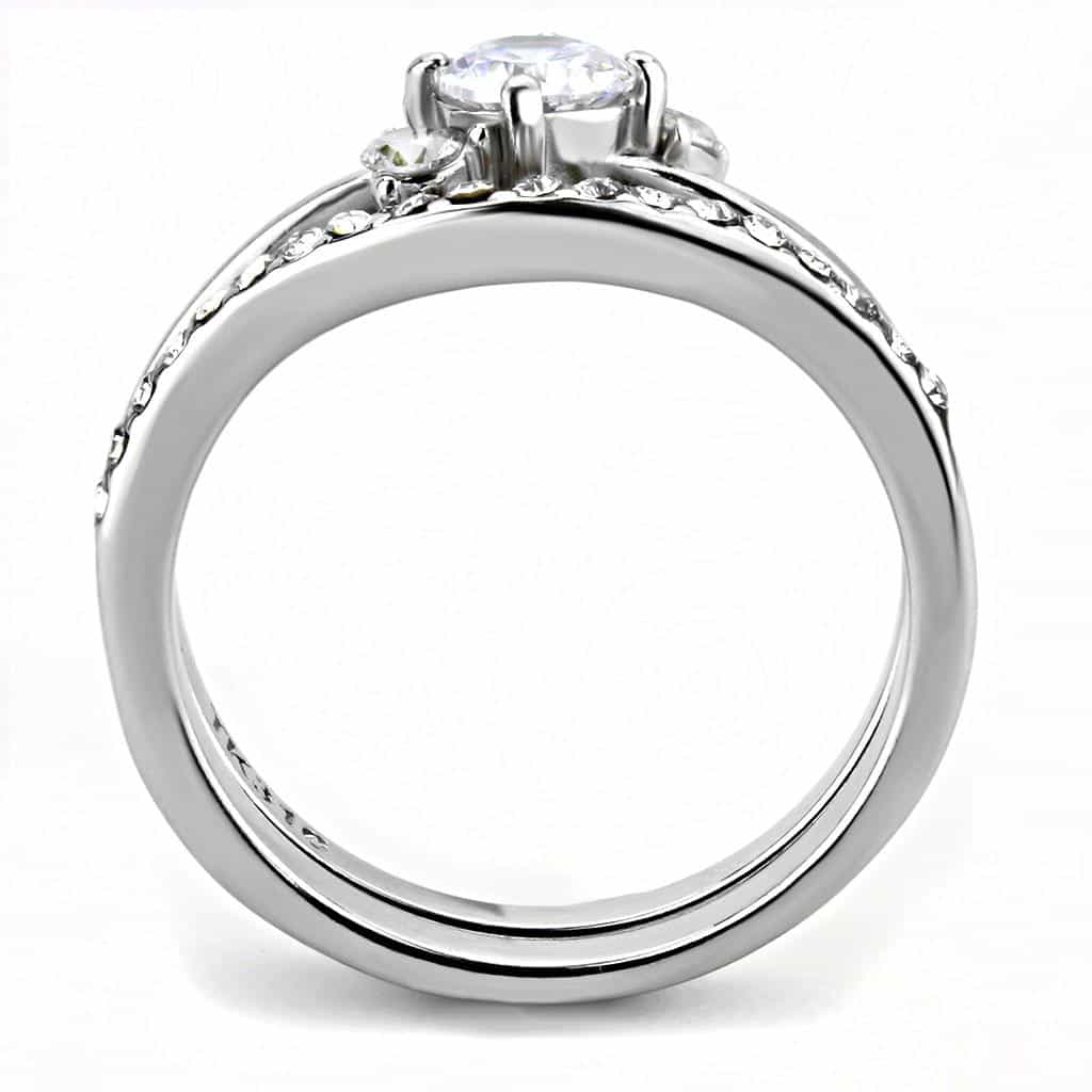 Stainless Steel CZ Round Pave Solitaire Stack Ring view 5
