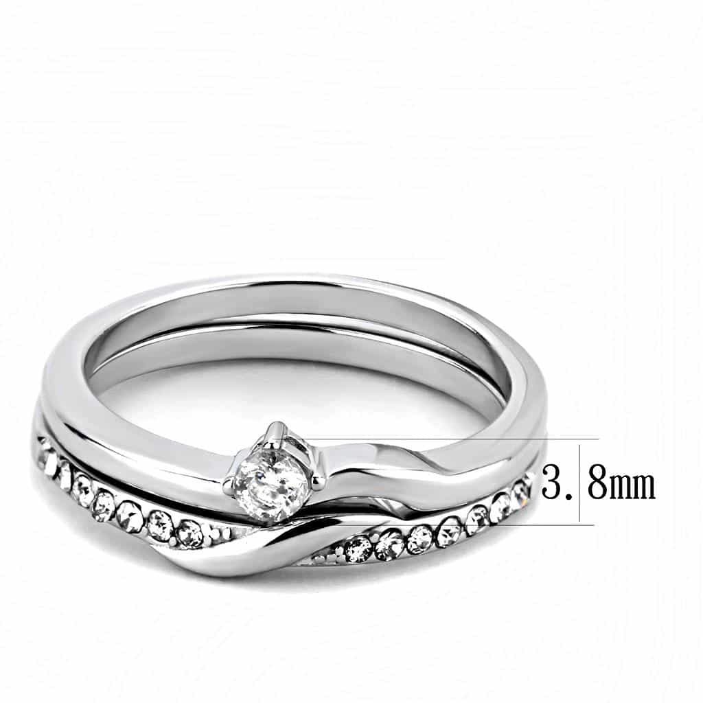 Stainless Steel CZ Round Pave Swirl Bypass Solitaire Stack Ring view 3