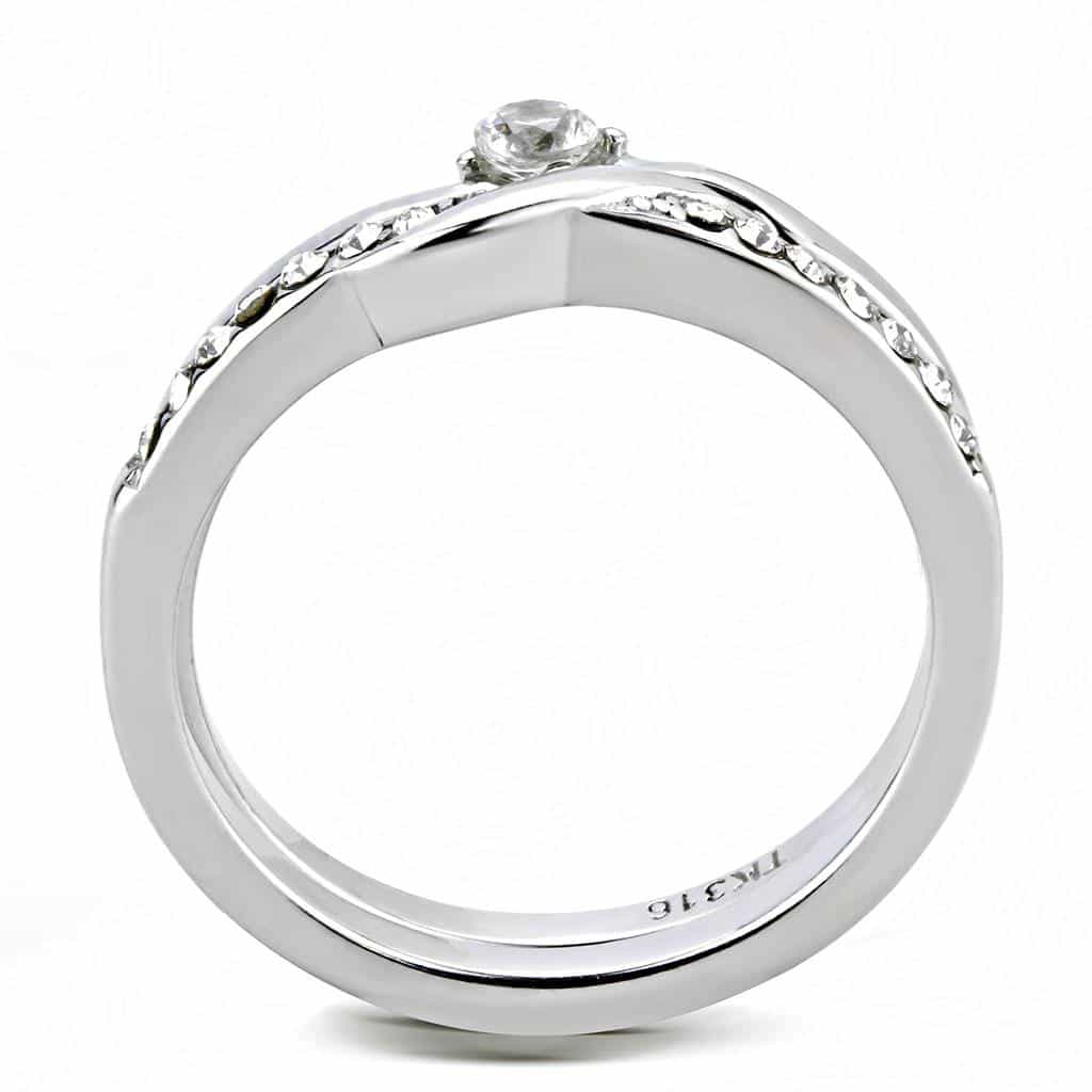 Stainless Steel CZ Round Pave Swirl Bypass Solitaire Stack Ring view 5