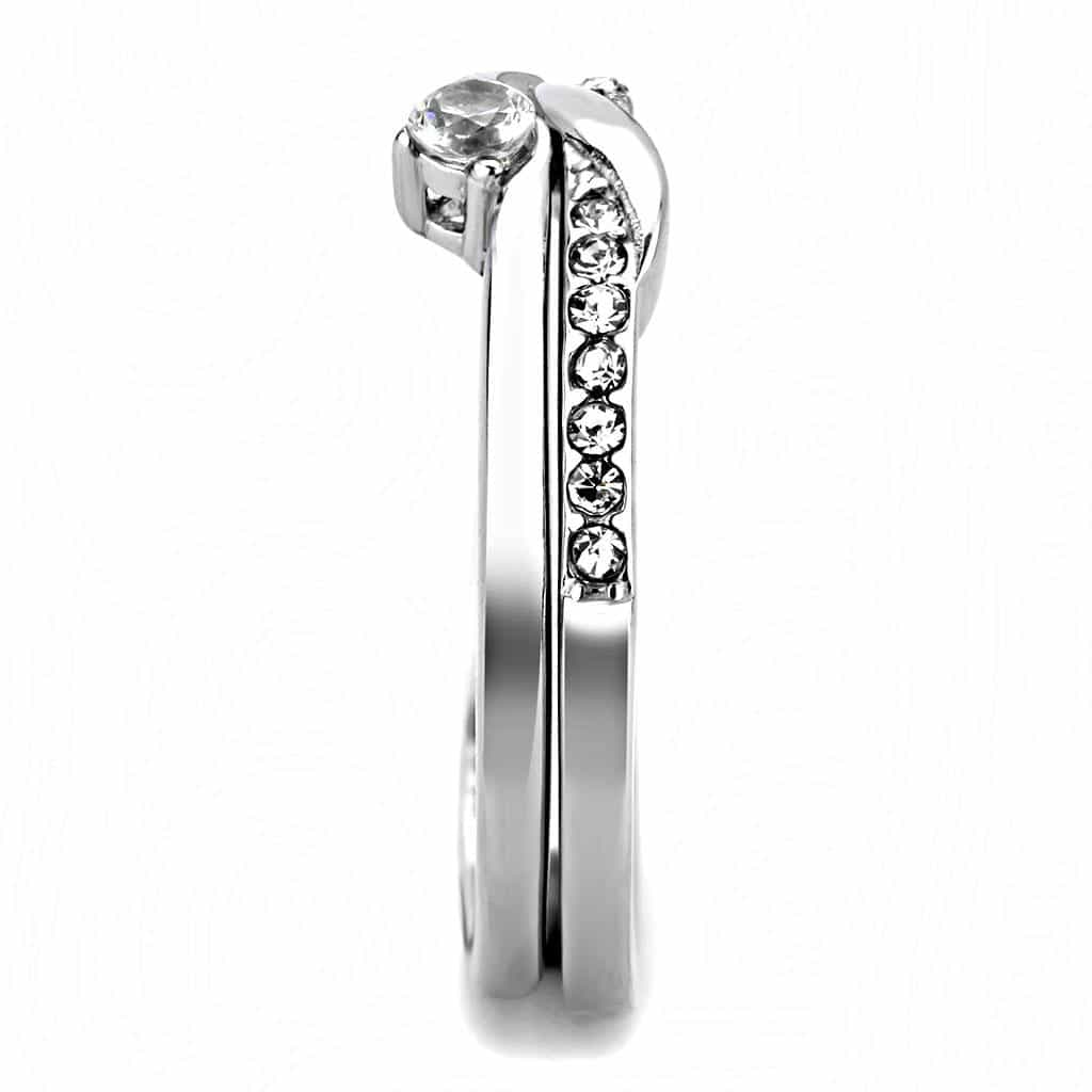 Stainless Steel CZ Round Pave Swirl Bypass Solitaire Stack Ring view 7