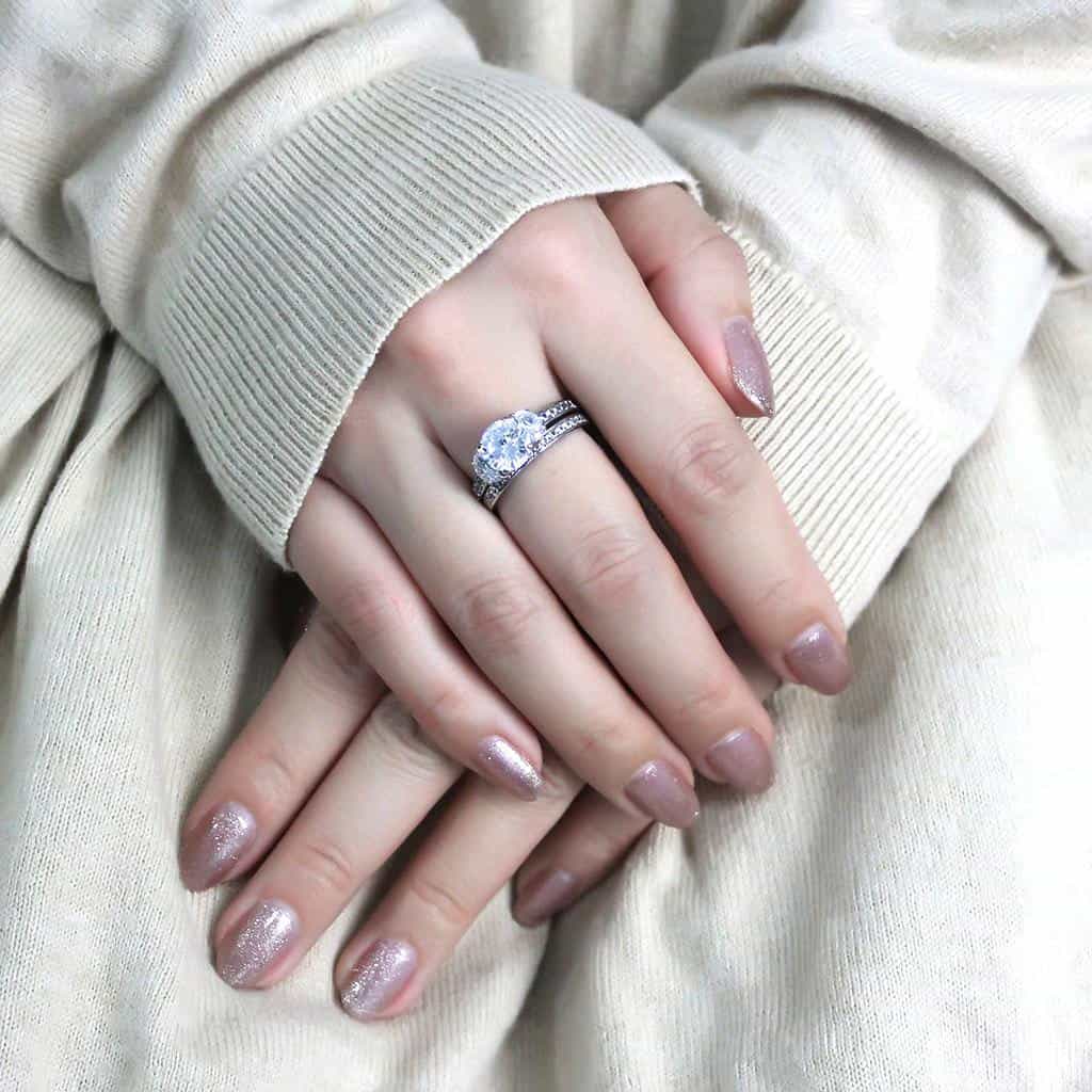 Stainless Steel CZ Round Pave Baguette Accent Bridal Stack Ring view 9
