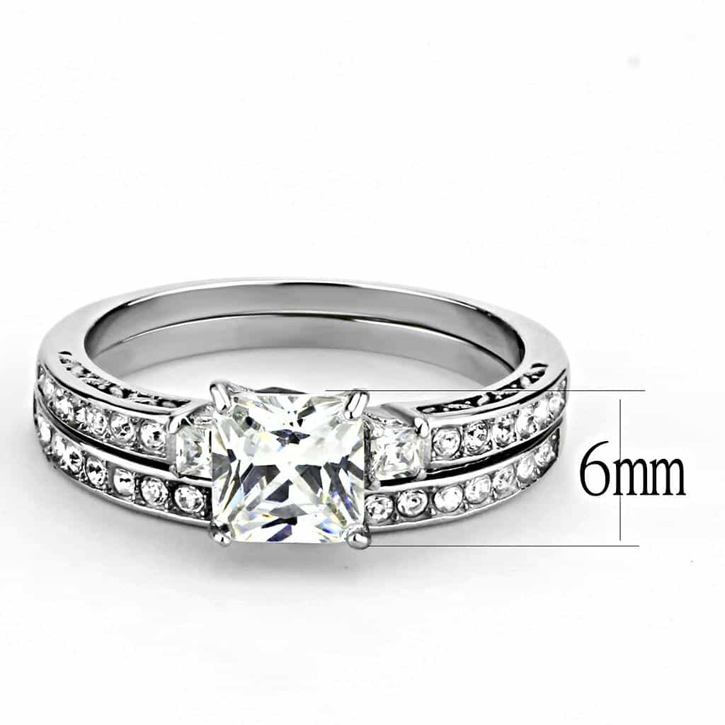 Stainless Steel CZ Princess Square Pave Channel Bridal Stack Ring view 3