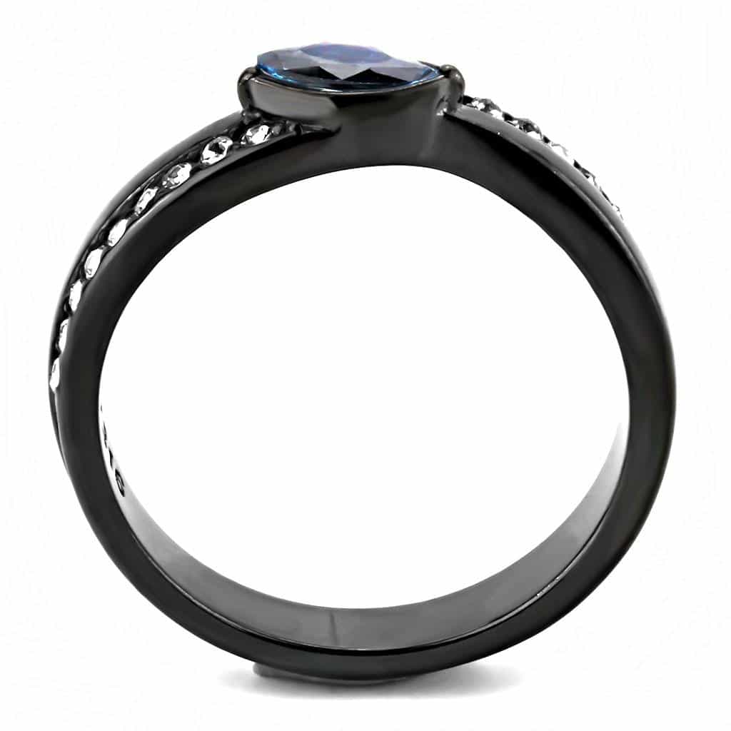 Stainless Steel Black IP London Blue Topaz Marquise CZ Ring view 5