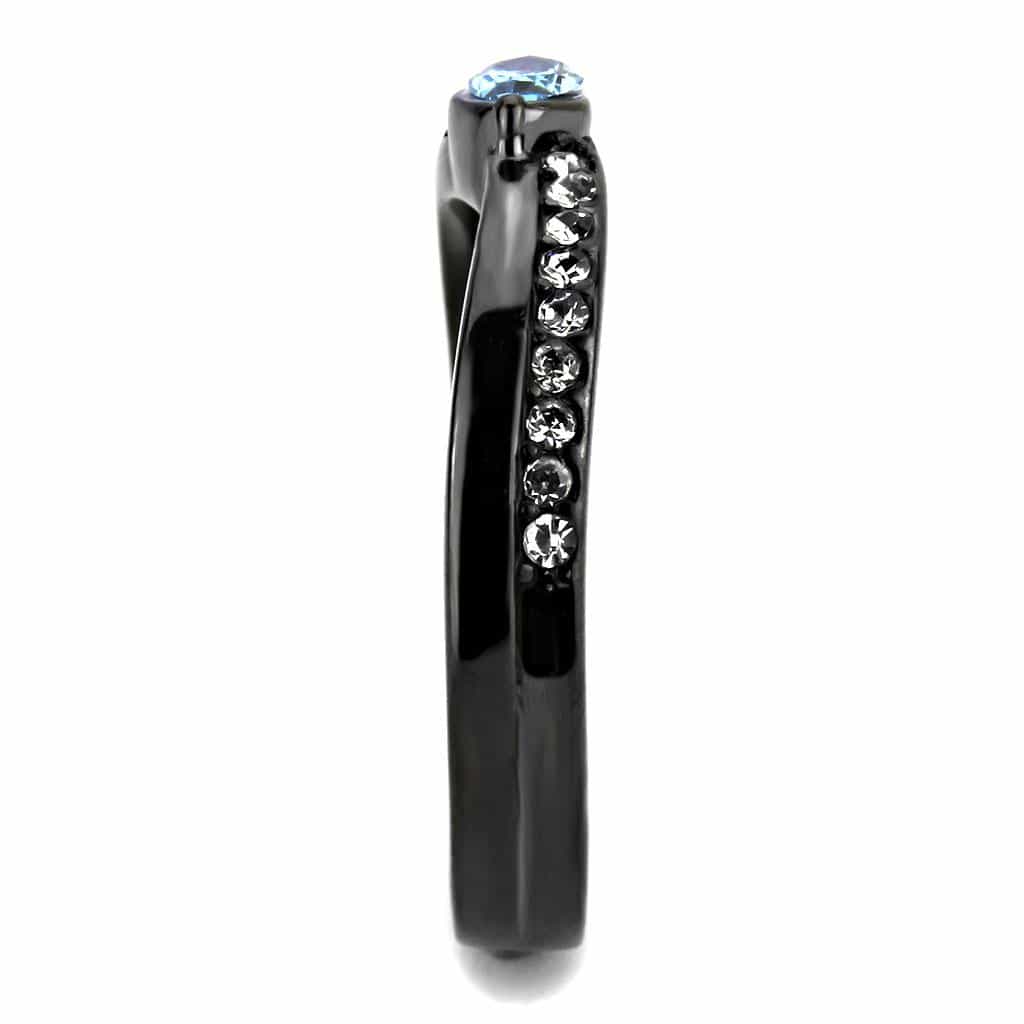 Stainless Steel Black IP London Blue Topaz Marquise CZ Ring view 7