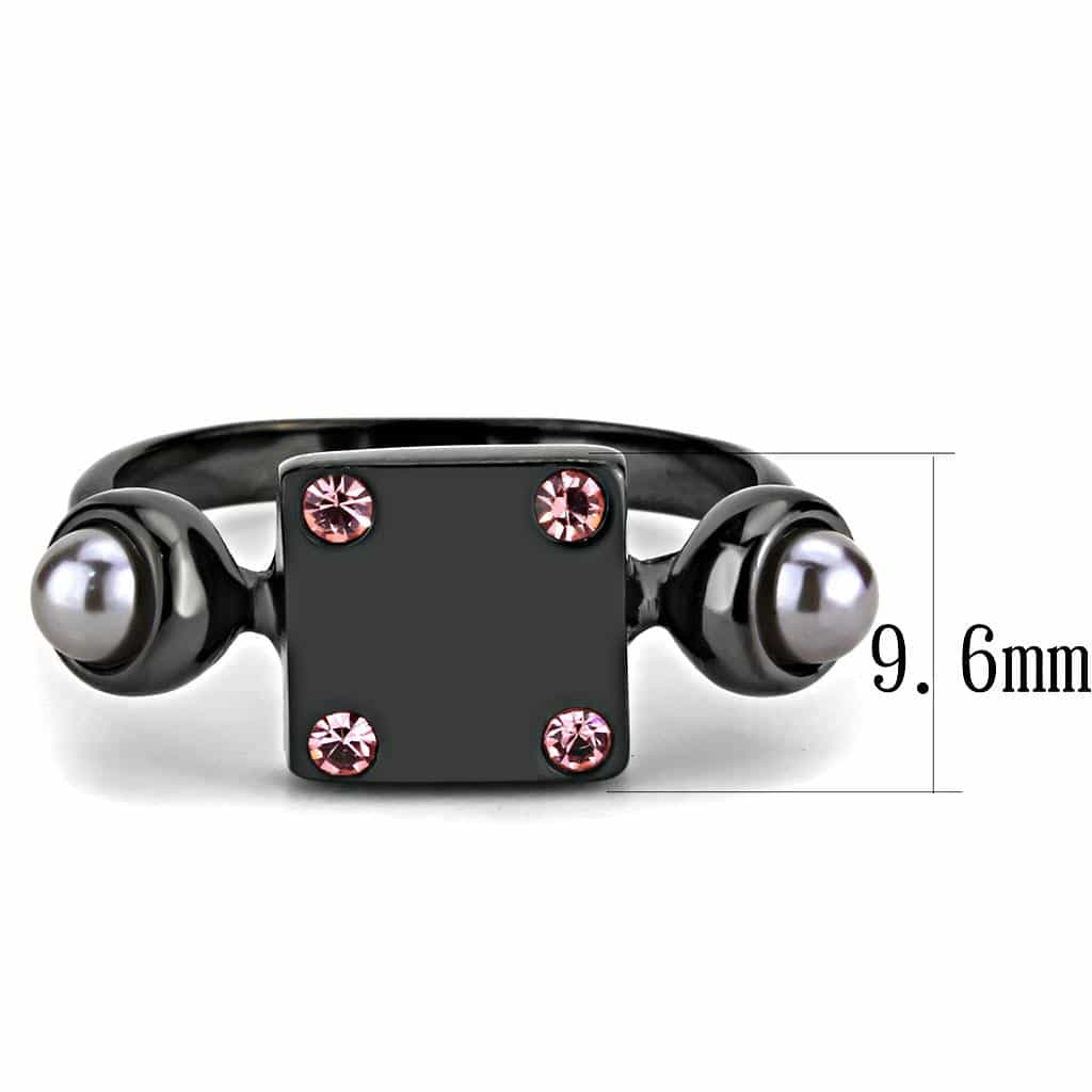 Stainless Steel Black IP Pink CZ Gray Pearl Square Geometric Ring view 3