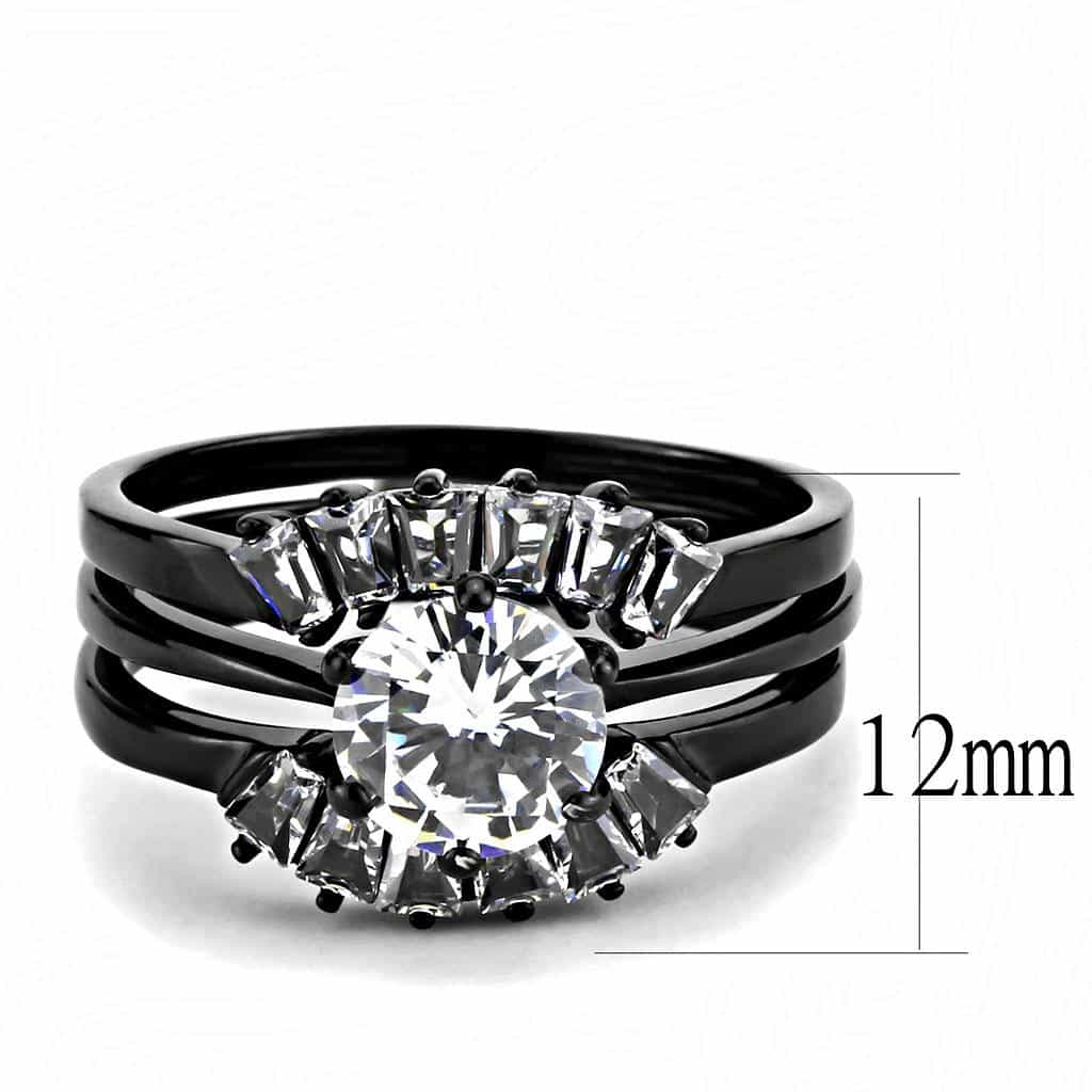Stainless Steel Black IP CZ Round Baguette Accent Bridal Ring view 3
