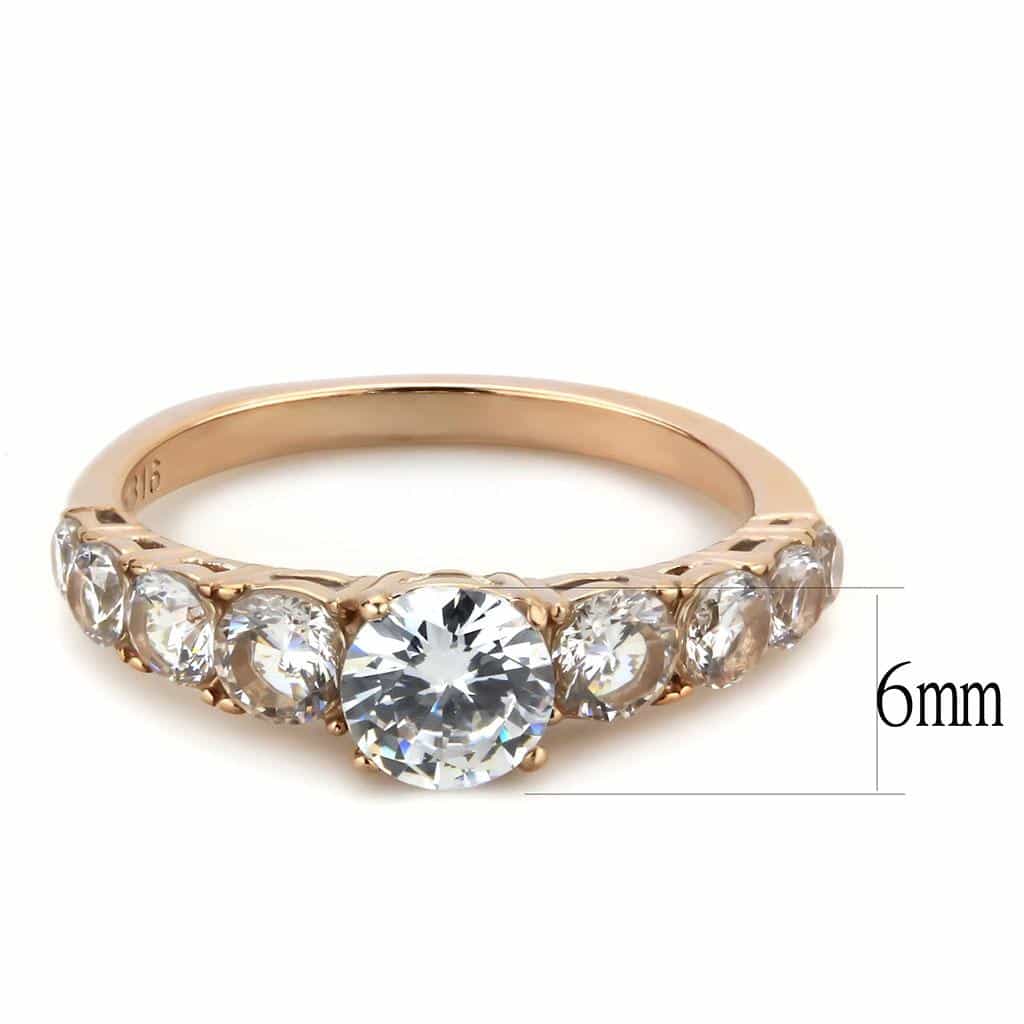 Stainless Steel Rose Gold IP CZ Round Pave Side Stone Ring view 3