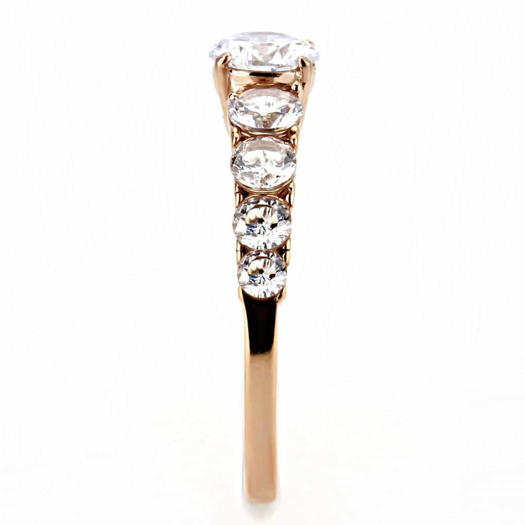 Stainless Steel Rose Gold IP CZ Round Pave Side Stone Ring view 7