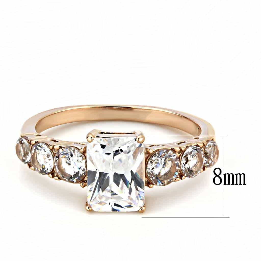 Stainless Steel Rose Gold IP CZ Princess Emerald Cut Pave Ring view 3