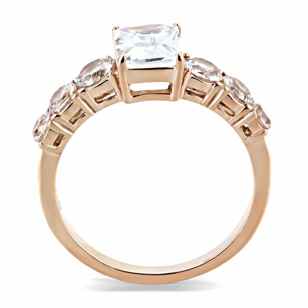 Stainless Steel Rose Gold IP CZ Princess Emerald Cut Pave Ring view 5
