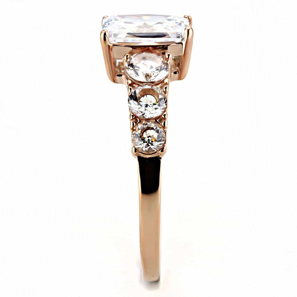 Stainless Steel Rose Gold IP CZ Princess Emerald Cut Pave Ring view 7