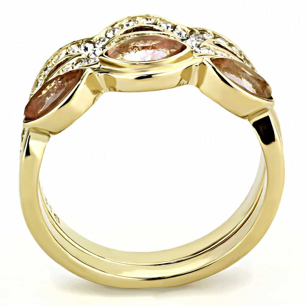 Stainless Steel Gold IP Champagne CZ Marquise Pave Infinity Ring view 5