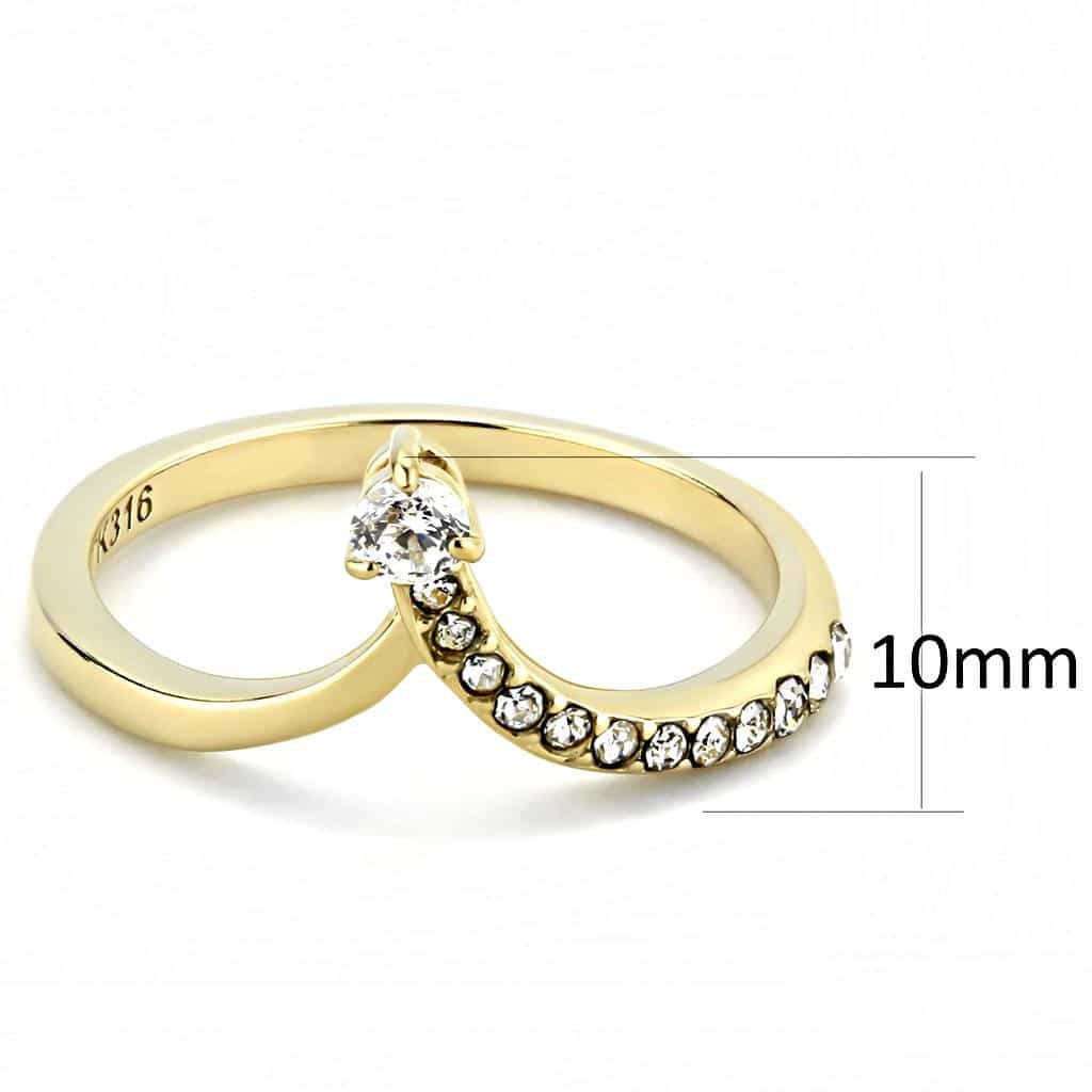 Stainless Steel Gold IP CZ Pave Curved Chevron V Ring view 3