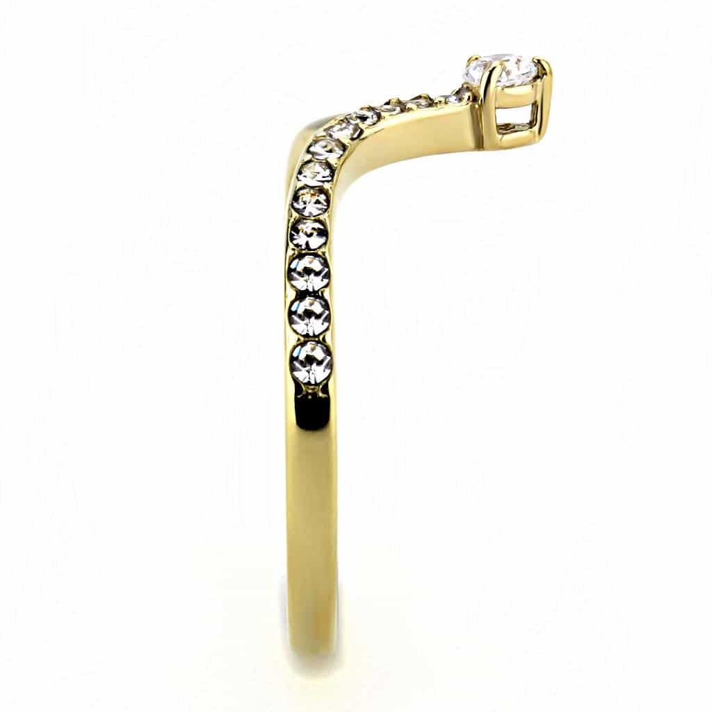 Stainless Steel Gold IP CZ Pave Curved Chevron V Ring view 7