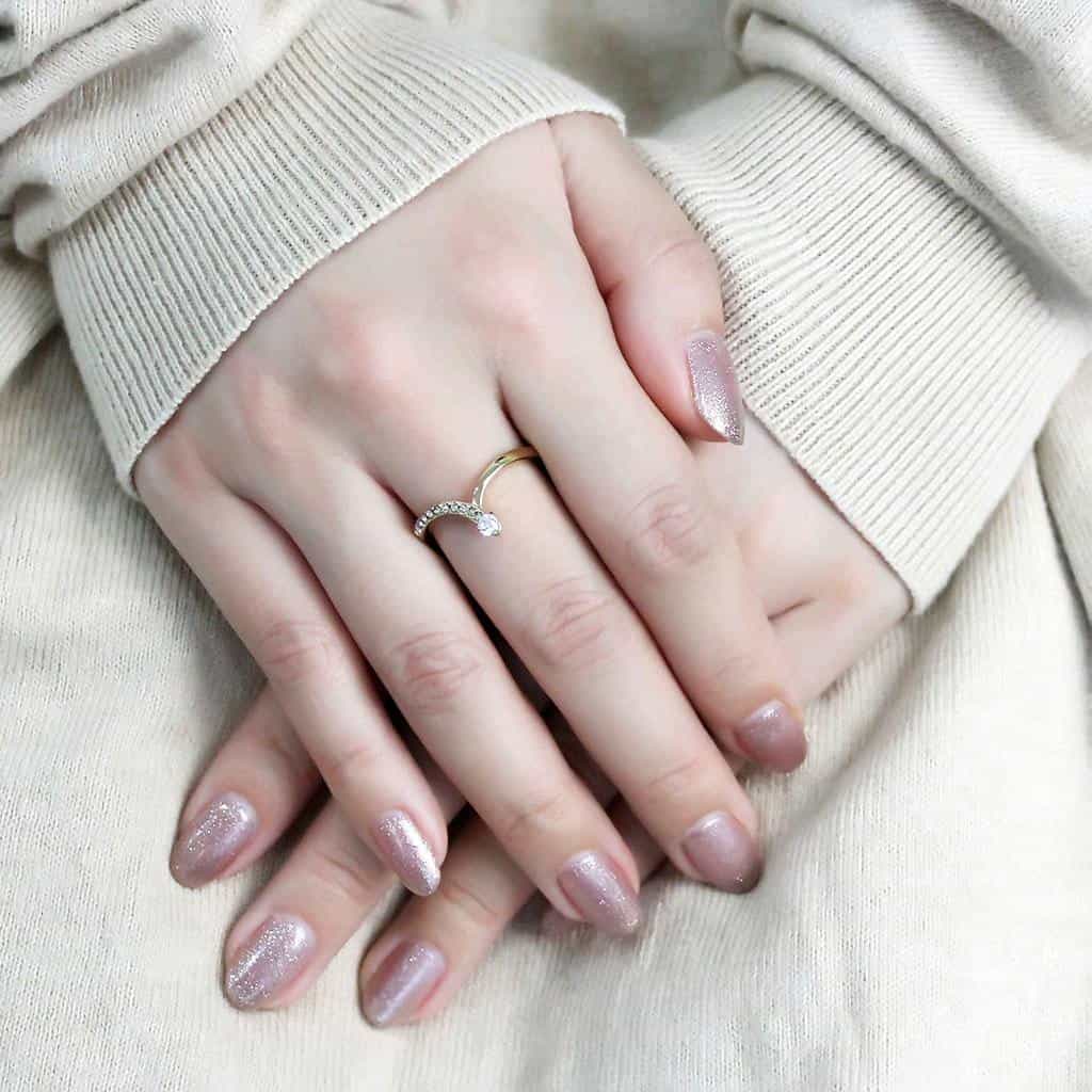 Stainless Steel Gold IP CZ Pave Curved Chevron V Ring view 9