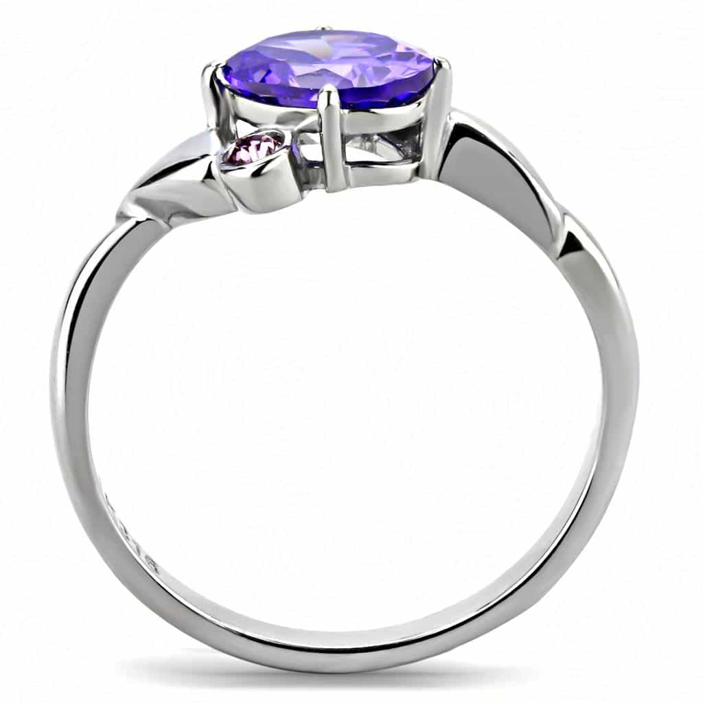 Stainless Steel Tanzanite Purple Oval CZ Pink Accent Bypass Ring view 5