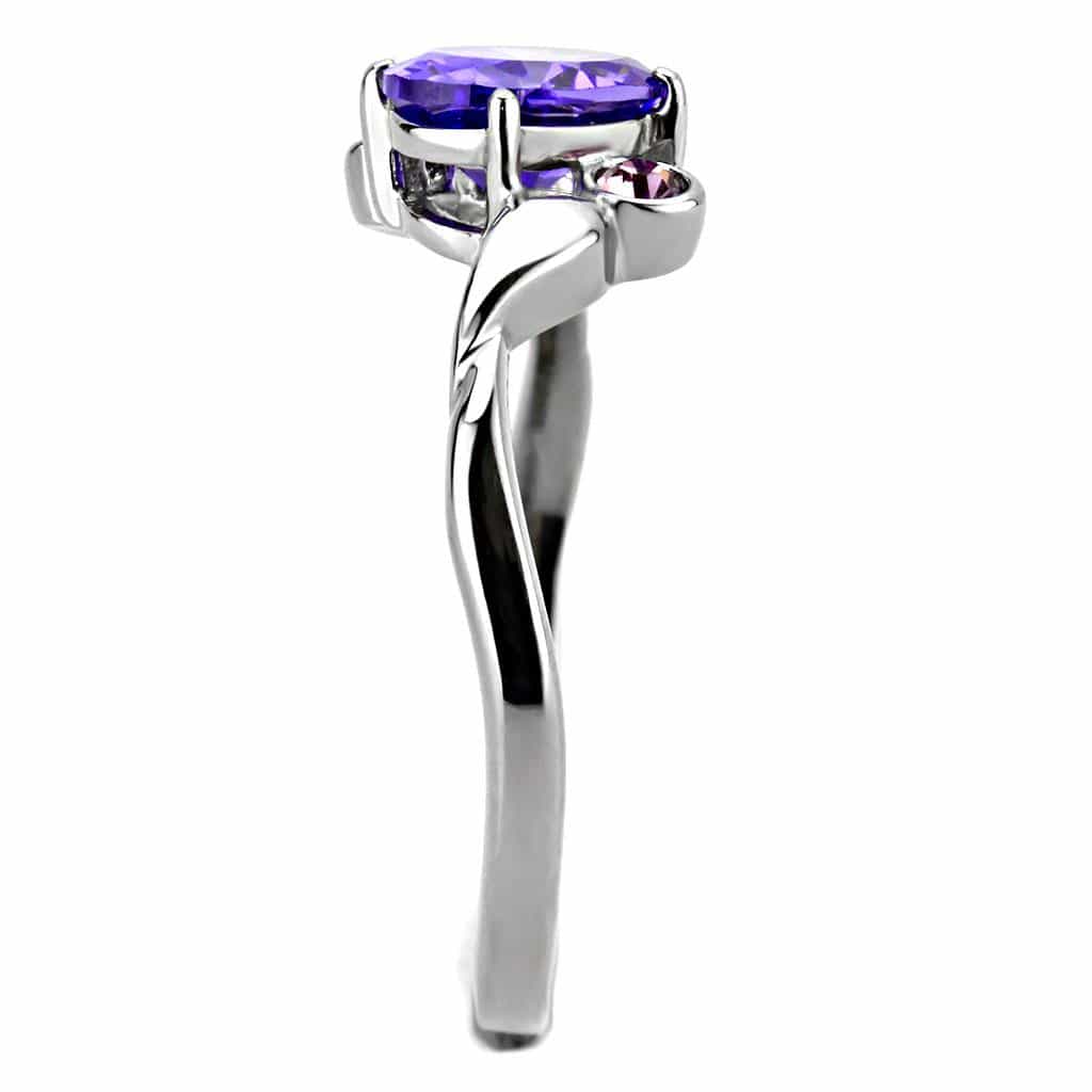 Stainless Steel Tanzanite Purple Oval CZ Pink Accent Bypass Ring view 7