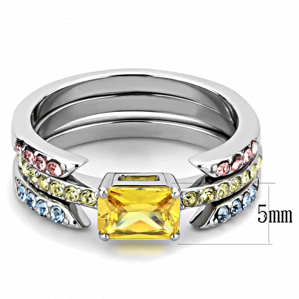 Stainless Steel Multi Color CZ Channel Princess Yellow Ring view 3