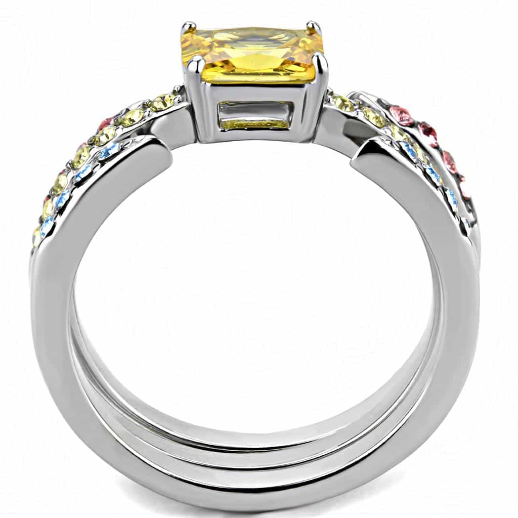 Stainless Steel Multi Color CZ Channel Princess Yellow Ring view 5