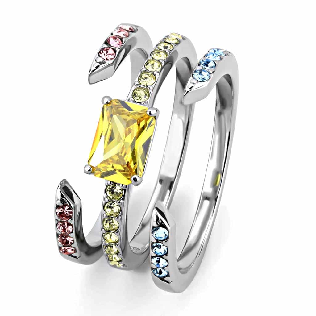 Stainless Steel Multi Color CZ Channel Princess Yellow Ring view 7
