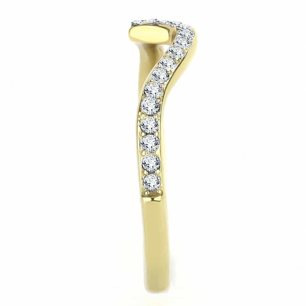 Stainless Steel Gold IP CZ Pave Curved Chevron V Band Ring view 7