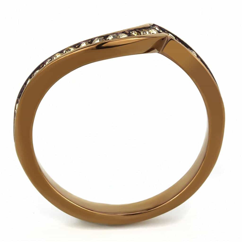 Stainless Steel Coffee Brown IP Champagne CZ Pave Curved Ring view 5