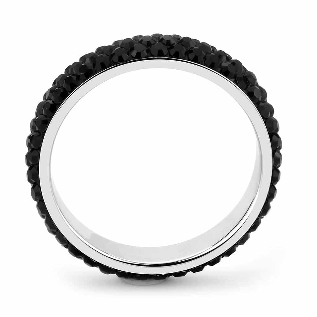 Stainless Steel Silver Black Crystal Pave Dome Eternity Band Ring view 5