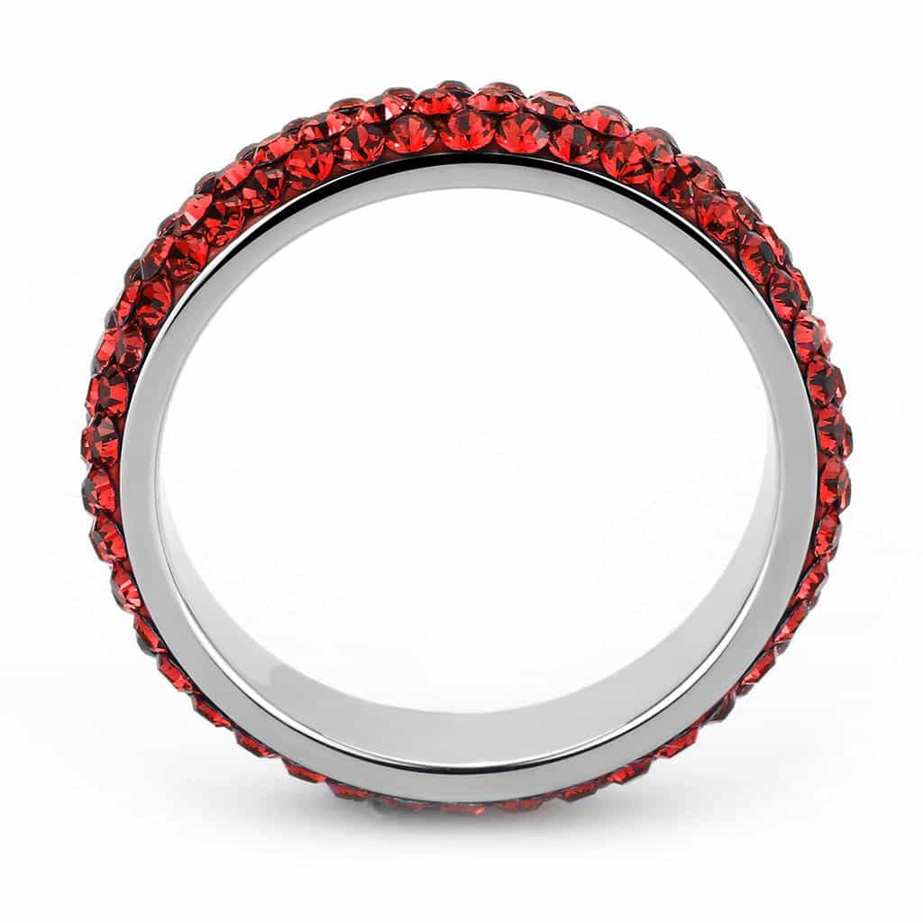 Stainless Steel Silver Red Crystal Pave Dome Eternity Band Ring view 5