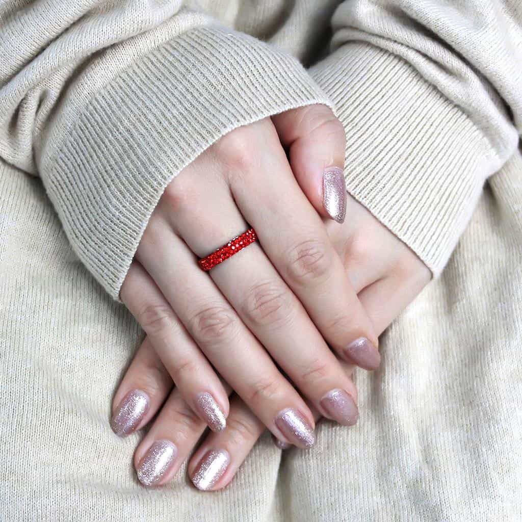 Stainless Steel Silver Red Crystal Pave Dome Eternity Band Ring view 9