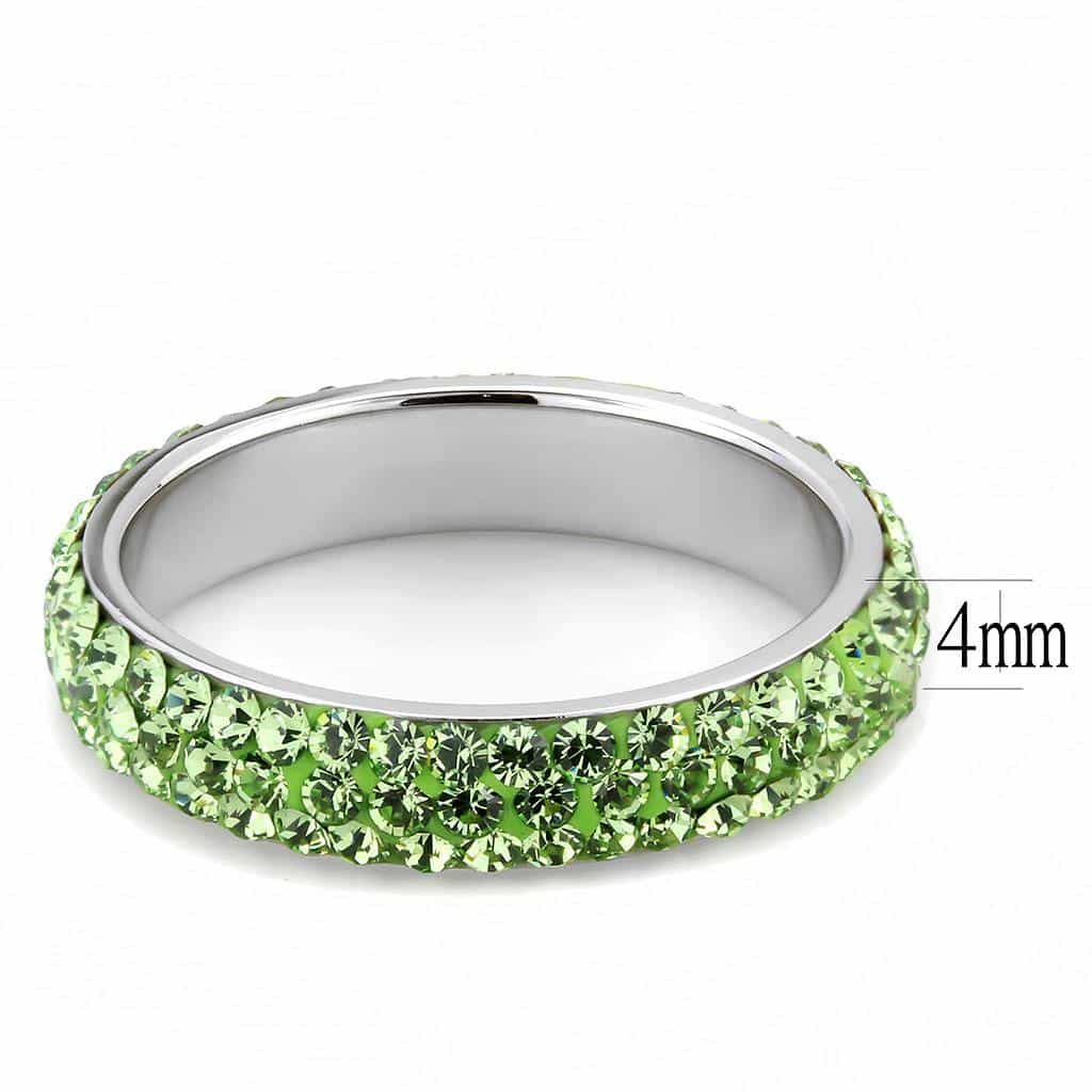 Stainless Steel Silver Peridot Green Crystal Pave Dome Ring view 3