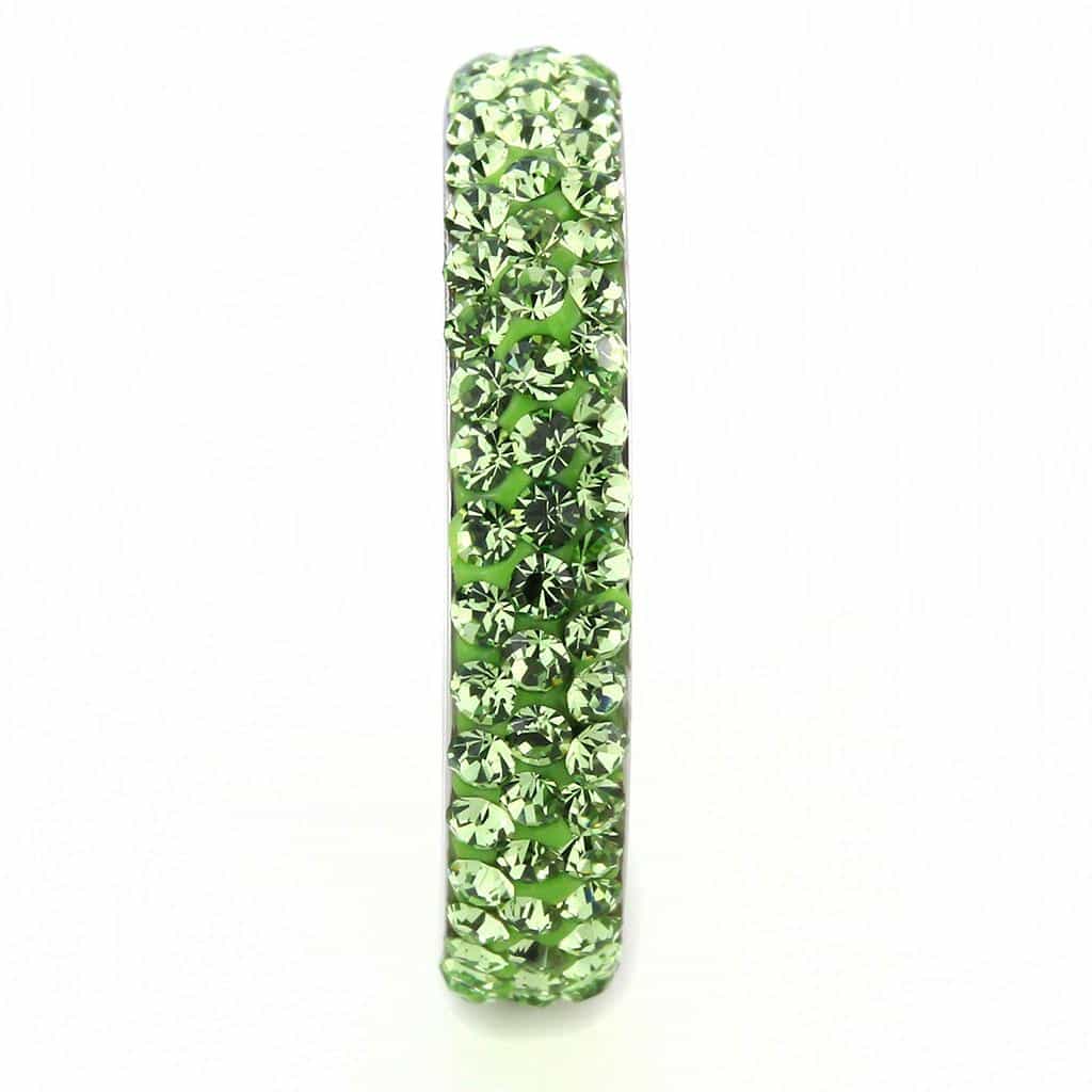 Stainless Steel Silver Peridot Green Crystal Pave Dome Ring view 7