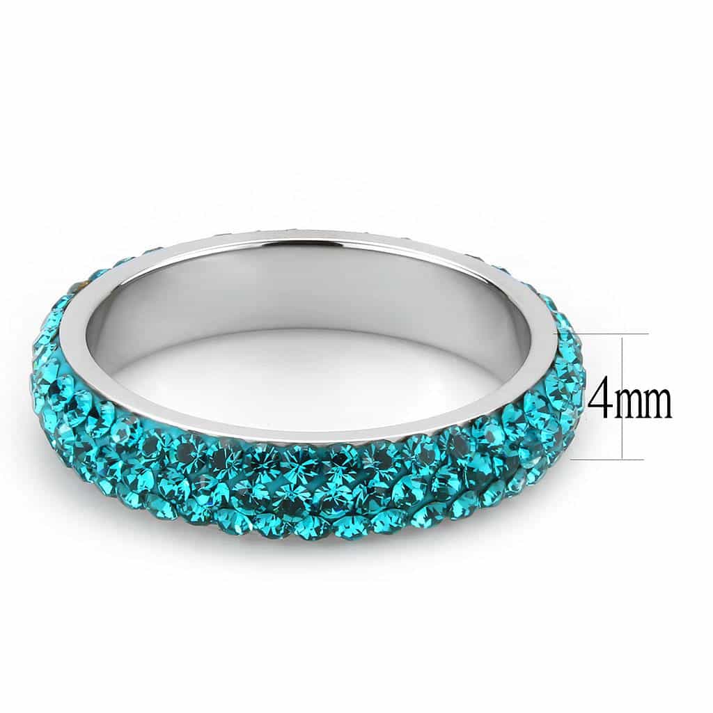 Stainless Steel Silver Teal Emerald Crystal Pave Dome Ring view 3