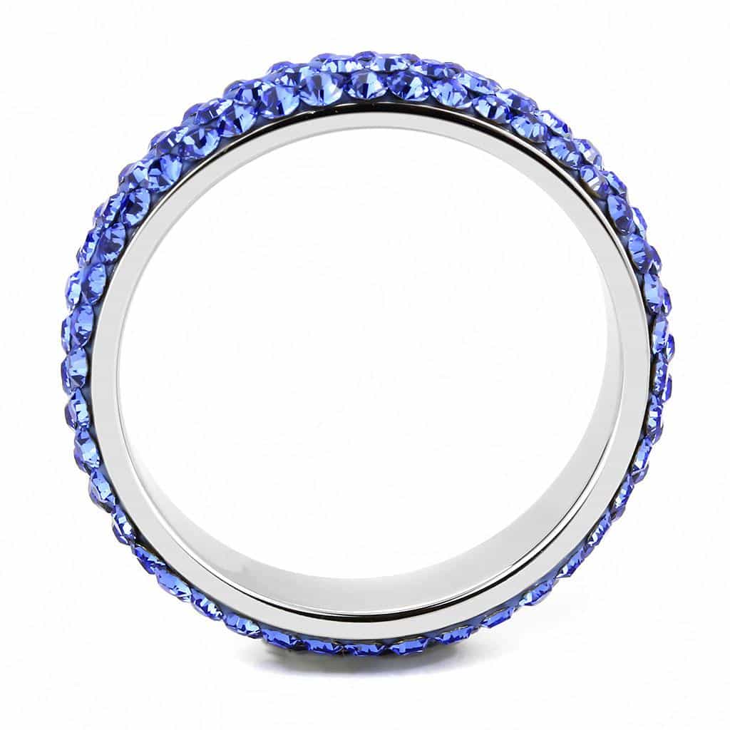 Stainless Steel Silver Tanzanite Blue Crystal Pave Dome Ring view 5