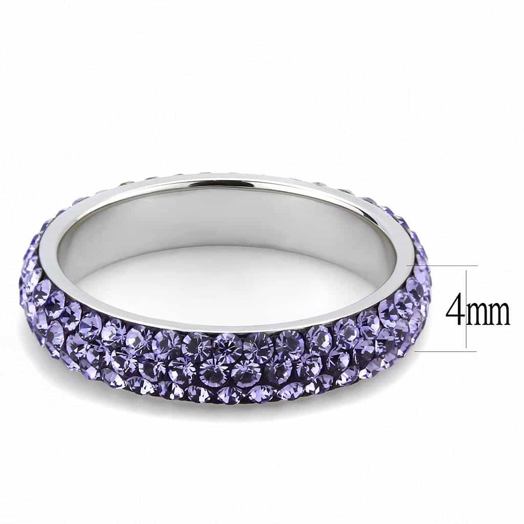 Stainless Steel Silver Purple Amethyst Crystal Pave Dome Ring view 3