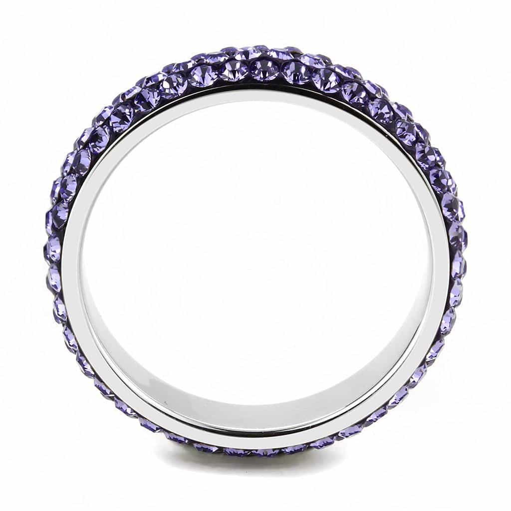 Stainless Steel Silver Purple Amethyst Crystal Pave Dome Ring view 5